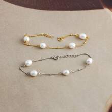 1pc Elegant Natural Freshwater Baroque Pearl Women's Bracelet, 925 Sterling Silver O-Shape Chain Design, Luxury Hypoallergenic, Suitable For Valentine's Day, Birthday, Anniversary Gift, Comes With Box
