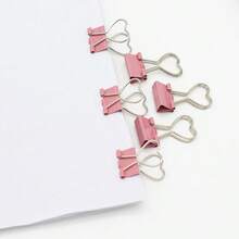 1个/10个粉色心形19毫米金属办公文件夹，折叠式设计，粉色心形回形针，办公用品文件夹，金属财务规划师文件夹夹，多功能粉色心形金属文件夹夹 - 链夹，适用于照片、标签、文件和办公/家居装饰DIY文具配件，情人节礼物，节日礼物 - 彩色 - 查看 10