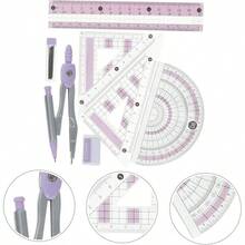 VILLFUL Kit Papelera Escolar Brjula y Transportador De Dibujo Compacto y Porttil Escala Clara Resistente Para Estudiantes y Profesores - inicial - Ver 4