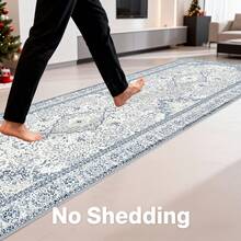 Gdieo Vintage Machine-Washable Non-Slip Runner Rug - Low Pile Lightweight Area Carpet For Indoor Hallway, Entryway, Kitchen, Living Room & Corridor Mat Home Decoration Rug, Blue And White Porcelain Style, Thanksgiving Christmas Gift,BLUE - 淺藍色 - 查看 7