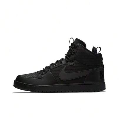  Nike Court Borough Mid Leather Casual Supportive Warm High-Top Sneakers For Men, Black