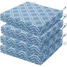 Juego de 6 cojines para sillas de exterior, resistentes al agua, cojines para sillas de patio con lazos, cojines de asiento para exteriores para muebles de patio, 17"x16"x2", azul marino - Beis - Ver 27