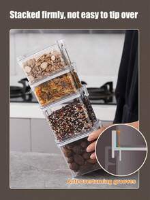 1pc Transparent Plastic Sealed Lid, Home Kitchen Nuts & Grains Storage Canister - Transparent - View 4