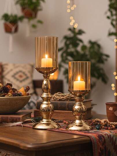 1个/2个欧式现代创意金属铁艺烛台/支架，纯金圆柱形桌面装饰，适用于浪漫婚礼、烛光晚餐、生日派对、聚会、家居装饰，可作为斋月礼物、节日礼物、生日毕业礼物、结婚礼物、闺蜜礼物、女士礼物、冬季礼物。