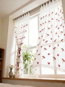 1 buah Tirai Motif Bunga Merah, Kain Tipis Bordir Putih, Kain Tirai Gaya Modern untuk Ruang Tamu - Merah - View 8