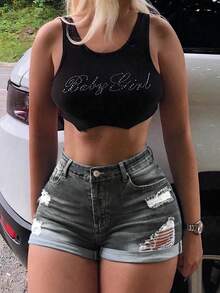 Women's Bestseller Stretchy High Waist Ripped Denim Shorts For Women - Sexy Wheat Skin Tone Curvy Fit | Elastic Fabric | Perfect For Summer Sexy Outings/Date Outfit - 灰色 - 查看 1