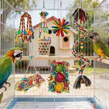 Giocattoli per uccelli con corda e campanello, giocattoli colorati per masticare, strappare e rovistare, altalena, arrampicata e appoggio per pappagalli, accessori per gabbia per cocorite, calopsite, inseparabili e pappagalli. Giocattoli per masticare, strappare e rovistare con trespolo in corda, accessori per gabbia per calopsite e inseparabili. - Multicolore - Visualizzare 2