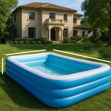 Inflatable rectangular swimming pool, 200cm full-size large inflatable pool, durable and thickened inflatable pool for summer beach use, suitable for outdoor, garden and backyard use. - Azul - Ver 6