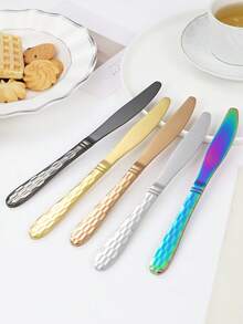 5/20/30件套不锈钢锤纹餐具套装，包括牛排刀、叉子、勺子、甜点叉、甜点勺，适用于家庭、酒店、餐厅 - 黑色 - 查看 3