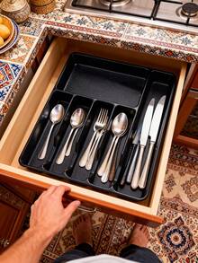 1pc Large Kitchen Spoon Organizer Rack, Kitchen Utensil Storage Rack, Drawer Flatware Organizer Box, In-Cabinet Cutlery Holder, Kitchen Storage, Drawer Knife Fork Spoon Separator Tray - Multicolor - View 7