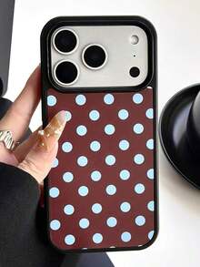 Valentine's Day Fashionable Cute Polka Dot Glossy Soft Phone Case, Compatible With IPhone 17 Air, 16, 15, 14, 13, 12, 11 Pro Max, 16, 15, 14 Plus, Minimalist Creative Shock-Proof Back Cover - 藍棕色 - 查看 13
