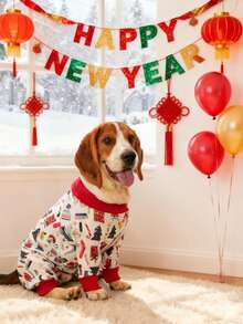 1pc Comfortable & Cute Christmas Warm Pajamas For Medium/Large Dogs & Puppies, Soft Stretchy Long Sleeve Winter Outfit, Suitable For Labrador, Rottweiler, Beagle And Other Breeds, Christmas Gift, Holiday Celebration