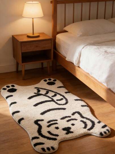 1 件逼真可爱虎纹仿羊绒地毯，柔软保暖，适合秋冬季节，防滑且可机洗，适用于客厅、卧室、床边、浴室等场所，简约时尚，适用于各种场景和日常使用，也可用于主题派对。