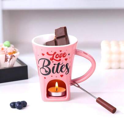 1 件套陶瓷巧克力火锅炉、火锅杯、奶酪融化器（带叉子）、巧克力融化炉和慢炖锅，非常适合加热奶酪、黄油和焦糖火锅，是完美的 情人节礼物。