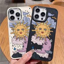 Resistente a quedas sol lua UV impressão silicone macio plating metálico Capinha Capa Para Apple i p h o n e 11 12 13 14 15 16 17 pro max 14 15 16 PLUS 17 AIR x xr xs max anti-impacto design minimalista protetora minimalista antiarranhões que se encaixa perfeitamente cases P15294 - Azul - Visão 2