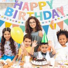 DPre-Strung Reusable Happy Birthday Banner Felt Ball Garland And Multicolor Bunting String Triangle Flags BulkHappy Birthday Sign For Party Backdrop Decor Photo Booth Props Arons - 彩色 - 查看 4