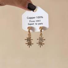 1 Đôi bông tai đính đá Zirconia hình ngôi sao sang trọng, thời trang và thanh lịch, kiểu dáng tinh tế cao cấp, bông tai kim bạc, thiết kế mới. - Vàng - Xem 3