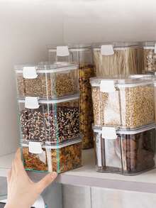 1pc Transparent Plastic Sealed Lid, Home Kitchen Nuts & Grains Storage Canister - Transparent - View 3