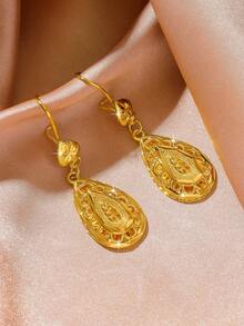 一对优雅百搭的镀金心形水滴耳环，适合女性佩戴，是送给女友、妻子或闺蜜的绝佳礼物。 - 金黃色 - 查看 1