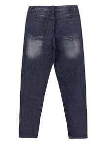 做旧猫须直筒牛仔裤，泼墨牛仔裤，毛边阔腿宽松牛仔裤，Y2K街头风休闲棉质日常裤 - 黑色 - 查看 3