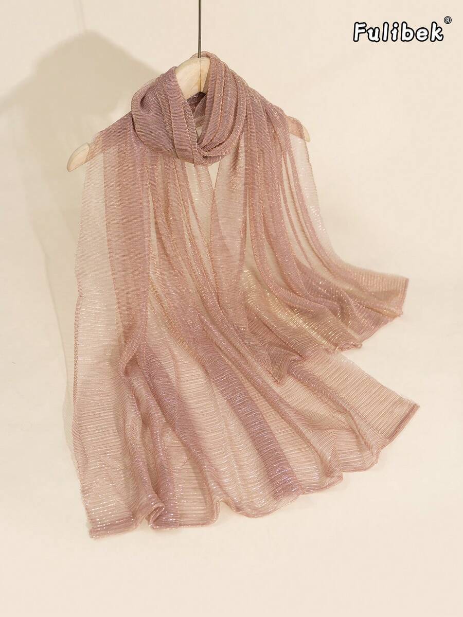 1 chiếc khăn choàng cổ bằng polyester bóng, màu trơn, mềm mại, có thể dùng làm khăn trùm đầu. - Hồng - Xem 1