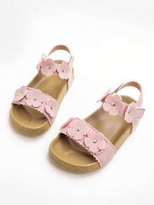 1 Pair Fashionable Solid Color Minimalist Hook And Loop Flat Sandals, Comfortable & Durable, Suitable For Outdoor Activities, Summer - Pink - View 1