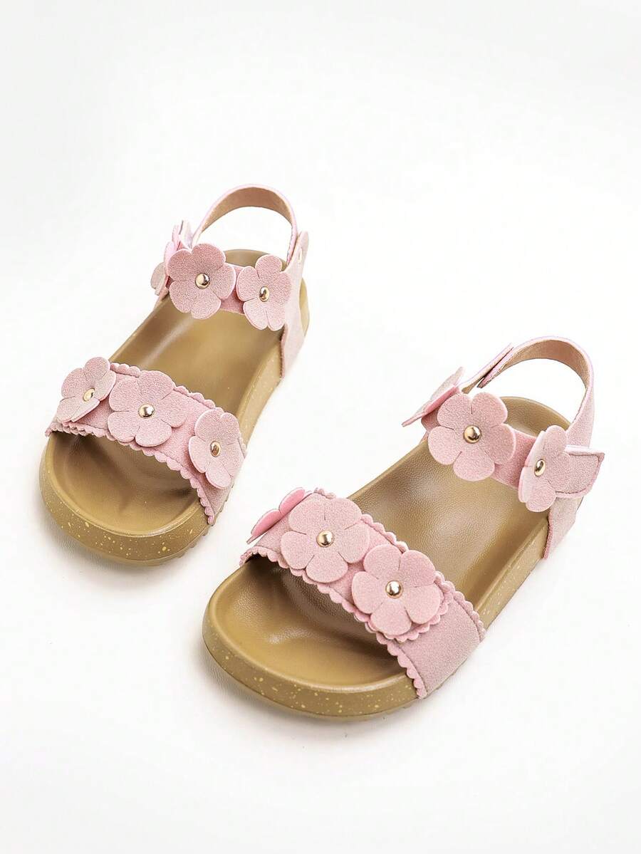 1 Pair Fashionable Solid Color Minimalist Hook And Loop Flat Sandals, Comfortable & Durable, Suitable For Outdoor Activities, Summer - Pink - View 1