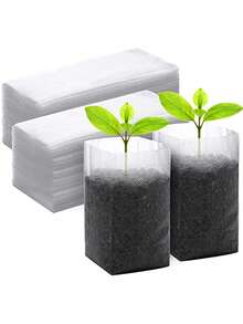 100个/包 无纺布植物生长袋，混合尺寸种植容器，适用于室内外种植，植物育苗袋，用于幼苗、土壤移植、家庭园艺、培育根系植物、蔬菜、花卉、树苗、树木（白色） - 白色 - 查看 1