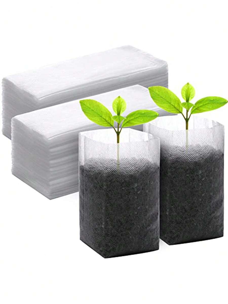 100个/包 无纺布植物生长袋,混合尺寸种植容器,适用于室内外种植,植物育苗袋,用于幼苗、土壤移植、家庭园艺、培育根系植物、蔬菜、花卉、树苗、树木(白色) - 白色 - 查看 1