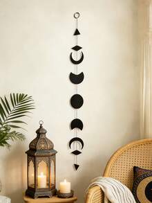 Colgante de pared de fase lunar, arte de pared de fases lunares, guirnalda lunar con cadenas de metal para decoración de pared, dormitorio, oficina, guardería, decoración colgante ornamental (Negro), decoración del hogar, decoración de habitación, decoración de pared - Negro - Ver 12