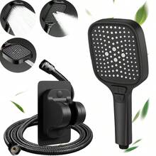 3-Setting Shower Head, Adjustable Water Flow Modes By Button - Black - View 2