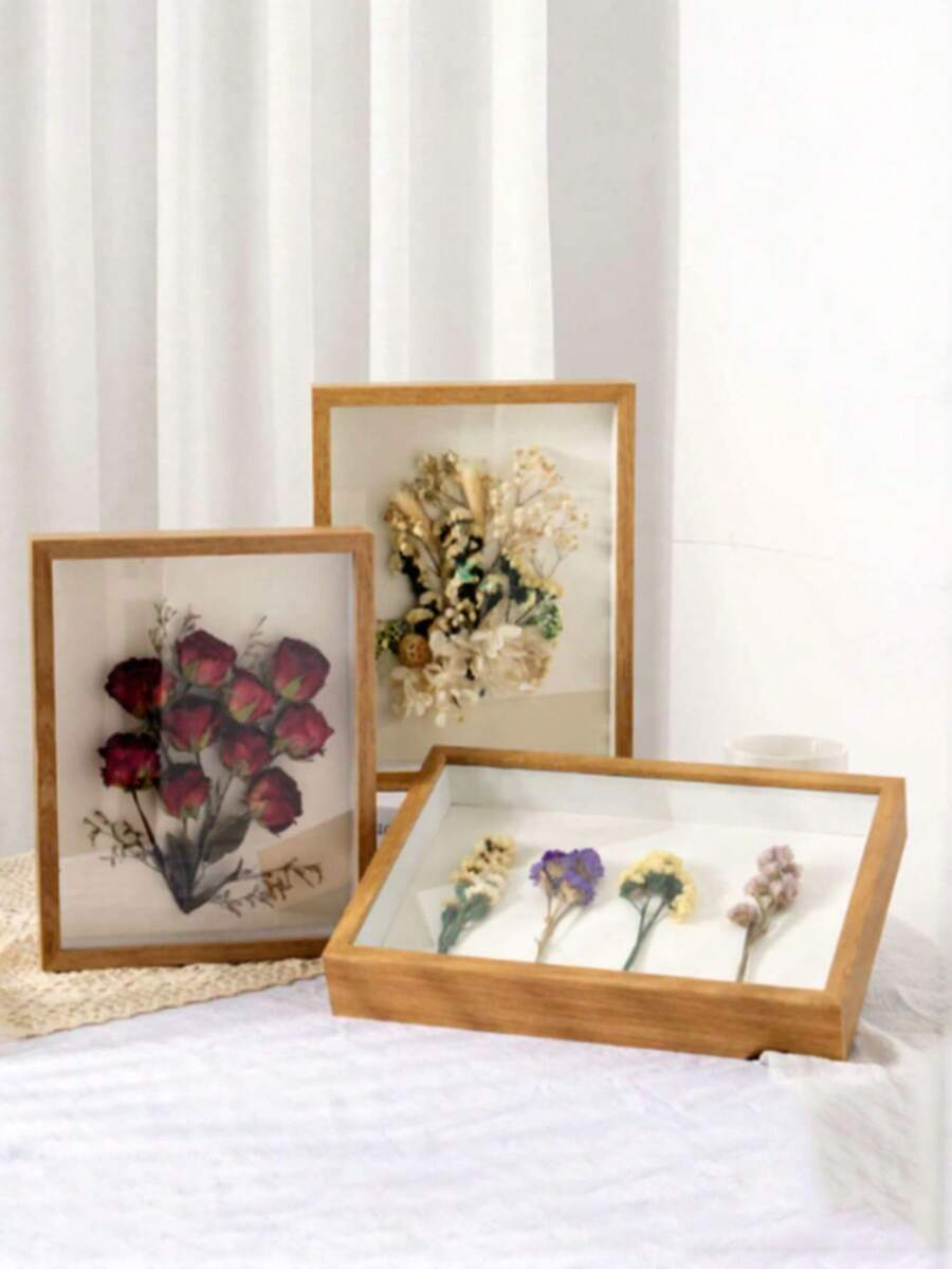 1pc 3D Hollow Dried Flower Specimen Photo Frame, DIY Butterfly Eternal Flower Paper Rose Hollow Frame, No Accessories Included