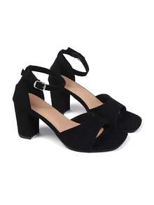 New Fairy Style Rhinestone Embellished Chunky Heel Strap High Heel Sandals For Women, Spring/Summer - Black - View 8