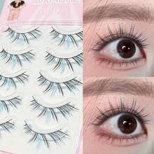 5 Pairs Colorful Ombre False Eyelashes - 12mm Black Base, One-Piece, Suitable For Cosplay/Christmas/Holiday Gifts, Natural Look
