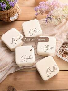 Personalized Beige Jewelry Box, Customizable Name - Large Name Printed At Bottom Right, Elegant Travel Jewelry Box, Suitable For Bridesmaids, Couples And Gifts, Fabric Lining, Zipper Closure, Classic Style, Jewelry Gift Box, Jewelry Box - Multicolor - View 5