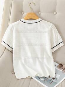 New Hollow Out Knitted Short Sleeve Top, Delicate Design, Youthful Style, Summer - White - View 2