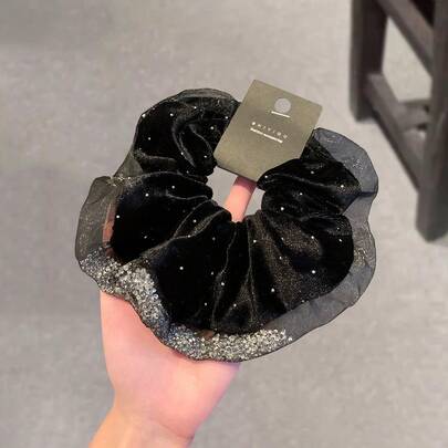 Dây buộc tóc đính đá, Dây buộc tóc nhung mới, Dây buộc tóc co giãn cỡ lớn, Phụ kiện tóc cho nữ, Kẹp tóc đuôi ngựa