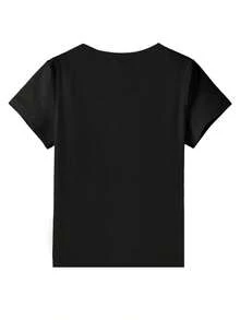 Fashion Women's Spring/Summer T-Shirt With "Freya Skye" Chin Rest Beauty Print And Related Character Design - Black - View 2
