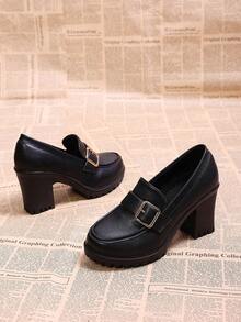 Giày lười đế dày khóa kim loại màu đen kiểu retro mùa xuân sớm 2026, giày đế xuồng chống thấm nước phong cách vintage gợi cảm dành cho nữ. - màu đen - Xem 2