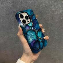 Funda de teléfono de dos capas con diseño de mármol verde esmeralda y dorado, diseñada para ser duradera y proteger contra caídas, compatible con modelos 17, 16, 15, 14, 13, 12, 11, 8, X, XS, XR, Plus, Pro, SE2 y SE3, convirtiéndola en un regalo ideal para amigos, familiares y seres queridos. Iph Pro Mármol Verde, Iph Verde Cobre/Emeralda, Funda de Teléfono con Flor Teal Puffer - Estilo 1 (1 pieza) - Ver 4