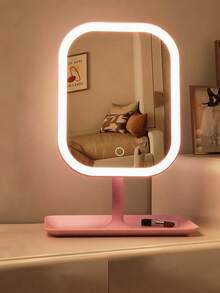 1pc Tri-Color LED Makeup Mirror, Adjustable Brightness, Rechargeable Foldable Portable, Touch Control Modern Style With Front Light, Ideal For Home Decor, Bathroom, Student Dorm Daily Use, Fashionable Design