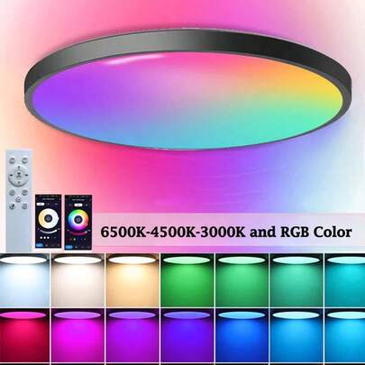 CANMEIJIA Bluetooth RGB LED Ceiling Light, Round Decorative Tuya Smart Dimmable Ceiling Lamp, AC85V-265V Stepless Dimming, Suitable For Music Room/Bedroom/Study/Living Room/Wardrobe/Display Cabinet/Stage/KTV/Bedroom/Study/Living Room/Wardrobe/Display Cabinet/Showroom/Store/Gallery/Corridor/Hallway/Dining Room/Clothing Store/Bar