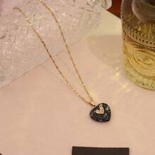 天然宝石心形微镶锆石吊坠项链，适合女士日常佩戴 - 金色 - 查看 19