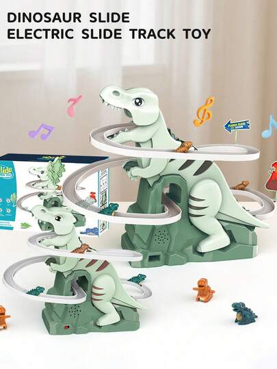 3-12 Yaş Çocuklar İçin Dinozor Kaydırak Oyuncağı, Renkli Işıklar, Müzik, Kendiliğinden Kurulum, Otomatik Tırmanan Merdivenler, Ataletli Kayma, Tünel Geçişi, Ebeveyn-Çocuk Etkileşimli Eğlenceli Eğitici Oyuncak (3 Küçük Dinozor İçerir, Rastgele Model ve Renk)
