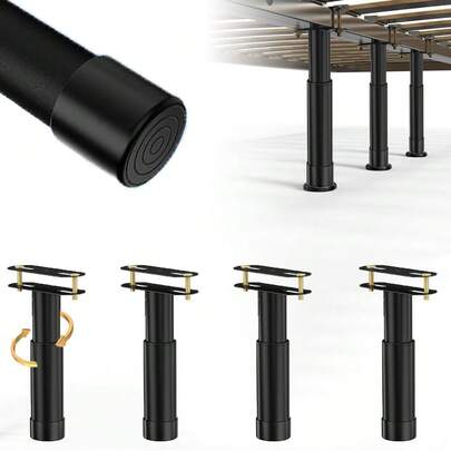 4 piezas Patas de soporte ajustables para cama (17,99-34,93 cm, 20-34 cm), patas de soporte central para estructura de cama/listones centrales de cama/muebles, patas de repuesto para cama de metal resistente para soporte de listones de cama