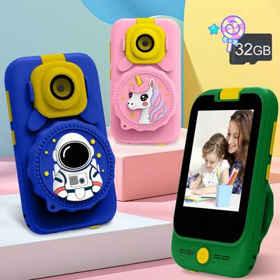 5倍放大儿童相机玩具，带闪光灯和翻转镜，儿童数码相机，配备2.8英寸触摸屏，具备显微镜、拍照、录像、闪光灯、故事功能，适合3-12岁男孩女孩，趣味礼物（蓝色、粉色、绿色） - 儿童玩具，开学礼物