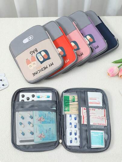 Kit médico portátil impreso con "Mi bolsa de medicamentos" y patrón de pastillas, bolsa de medicina portátil para camping, botiquín de primeros auxilios compacto, versión de bolsa de almacenamiento portátil para viajes y hogar, bolsa de medicina pequeña, kit de medicina conveniente, kit de emergencia, disponible en varios colores, para uso diario/al aire libre/viajes, esencial para usuarios conscientes de la salud y en movimiento, accesorio médico imprescindible, organizador de atención médica diaria