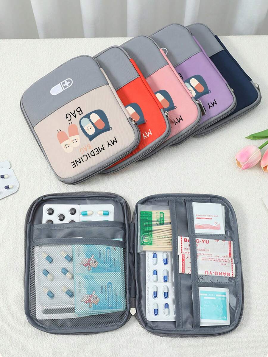 Portable "My Medicine Bag" Pill Pattern Medical Pouch, Compact First Aid Kit, Convenient Medical Storage Bag For Travel & Home Use, Small Medicine Bag, Emergency Pack, Multiple Colors Available, Essential Medical Accessory For Health-Conscious People, Daily Health Management Organizer