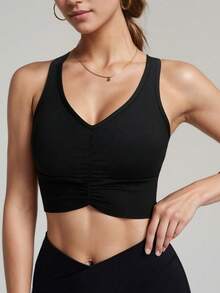 Áo tank top thể thao không tay cổ chữ V màu đen dành cho nữ, có đệm ngực rời, thích hợp cho tập luyện thể thao mùa hè. - màu đen - Xem 3