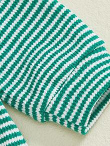 Sudadera de primavera para bebé niño pequeño con estampado de trébol a rayas y letras bordadas, cuello con medio botón, manga larga, ropa sencilla para festivales, ideal para niños de 12 meses a 5 años. - Verde - Ver 7